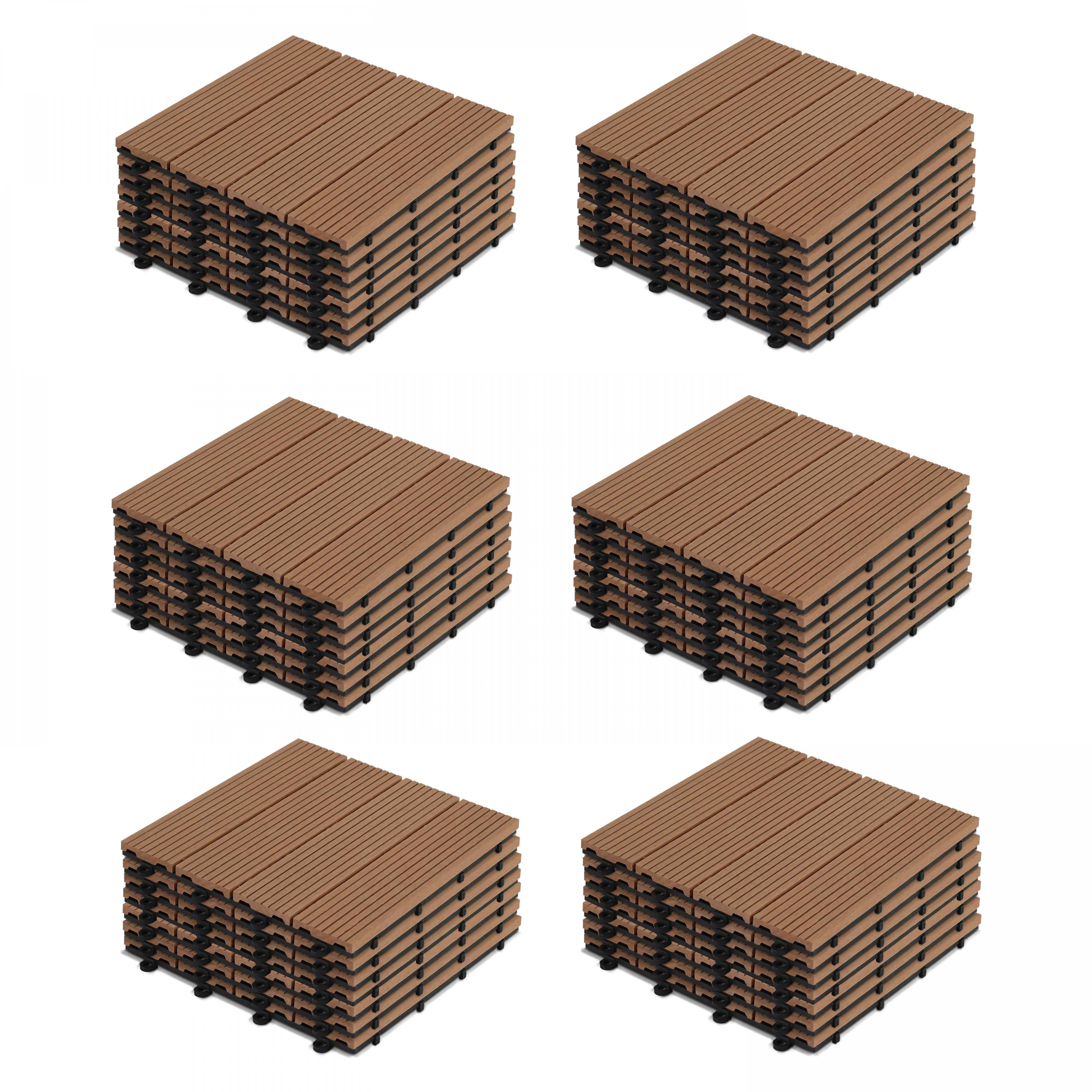Oviala - Lot de 48 dalles clipsables bois synthétique marron Padang - Oviala - Imagen 1