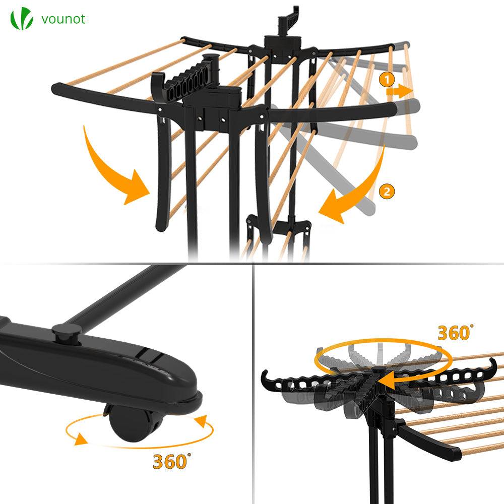 Aqrau 2 en 1 Étendoir Linge Intérieur sur 3 Niveau, Séchoir à Linge Extensible Réglable, avec Ailes Latérales