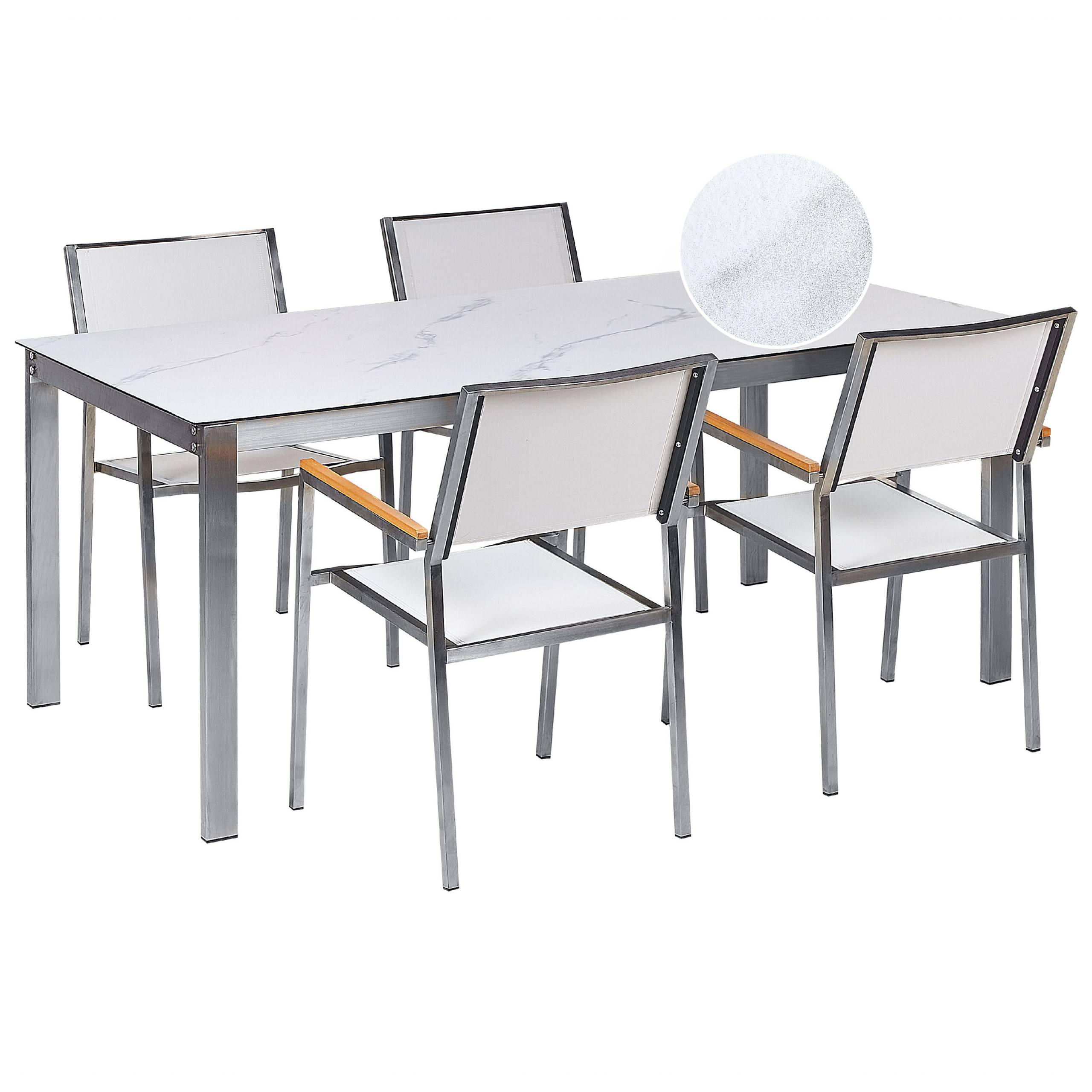 Beliani - Set de salle à manger, 4 Personnes Verre de sécurité Marbre blanc COSOLETO/GROSSETO - Beliani - Imagen 2
