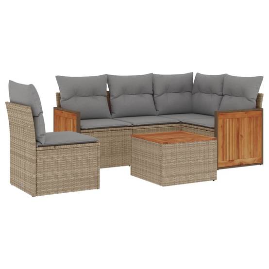 Salon d'extérieur 5 places d'angle modulable en poly rotin et bois d'acacia Beige et Gris – ComfortXL Outdoor Living - Image 2