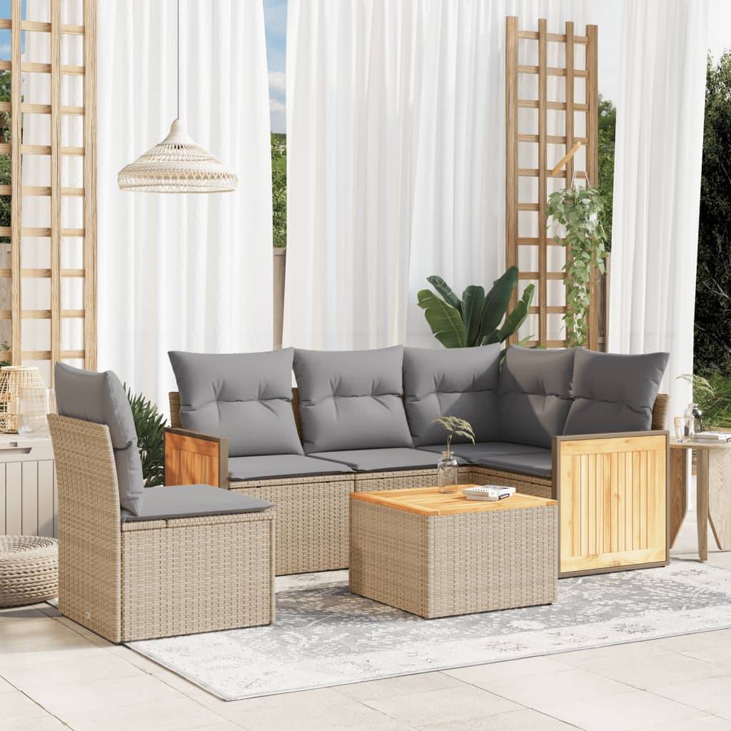 Salon d'extérieur 5 places d'angle modulable en poly rotin et bois d'acacia Beige et Gris – ComfortXL Outdoor Living - Image 1