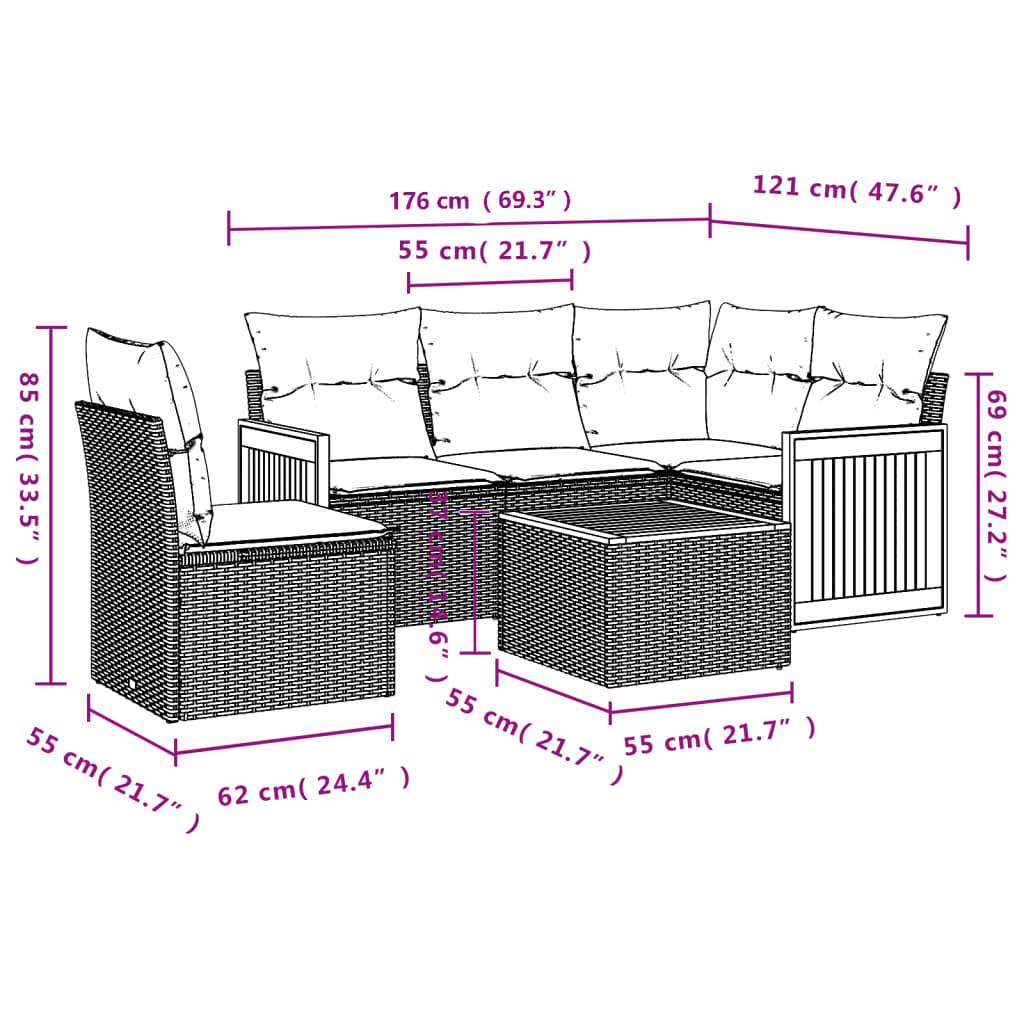 Salon d'extérieur 5 places d'angle modulable en poly rotin et bois d'acacia Beige et Gris – ComfortXL Outdoor Living - Image 8