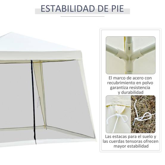 Tonnelle de Jardin 3x3 m Acier avec 4 Moustiquaires Zippées Protection UV Imperméable Crème - ComfortXL Outdoor Living - Image 7