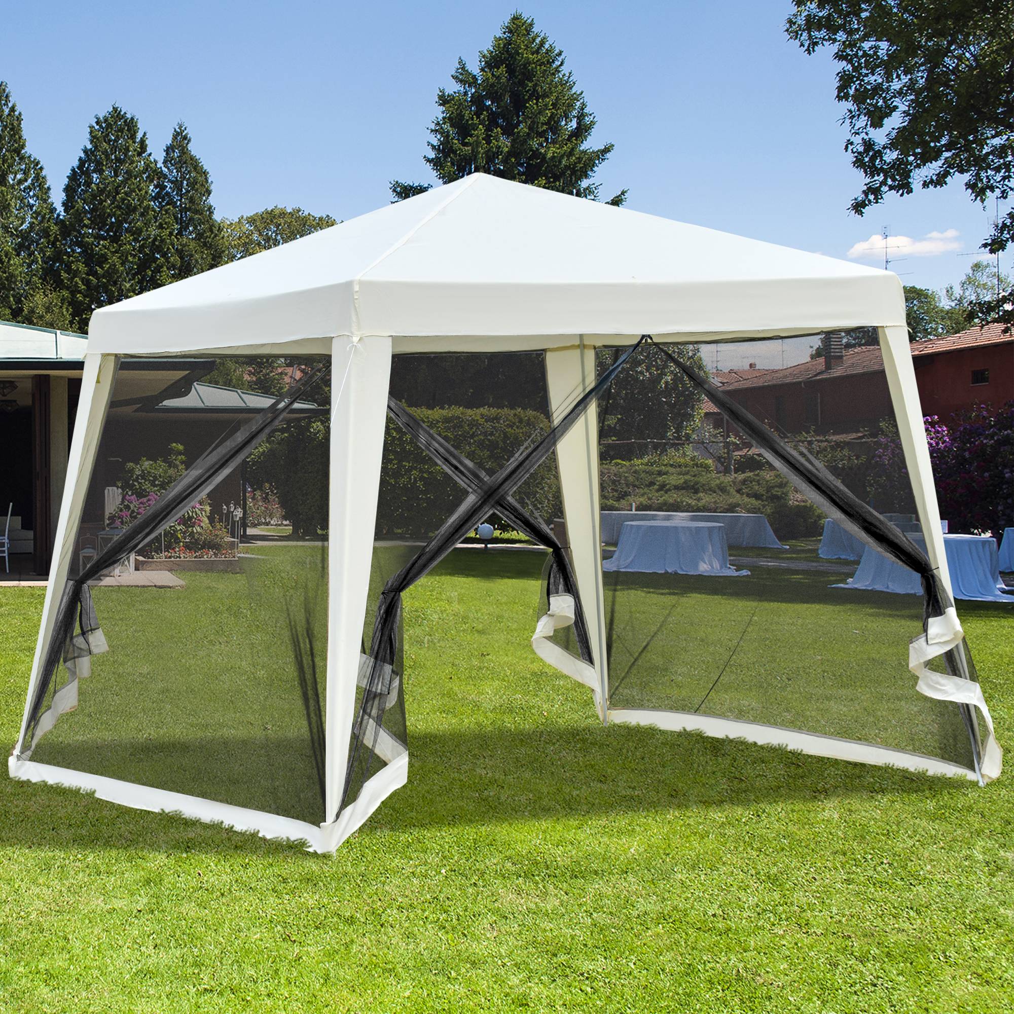 Tonnelle de Jardin 3x3 m Acier avec 4 Moustiquaires Zippées Protection UV Imperméable Crème - ComfortXL Outdoor Living - Image 4