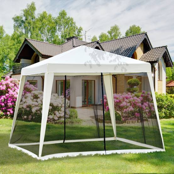 Tonnelle de Jardin 3x3 m Acier avec 4 Moustiquaires Zippées Protection UV Imperméable Crème - ComfortXL Outdoor Living - Image 3