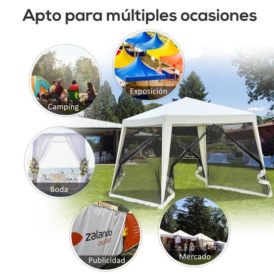 Tonnelle de Jardin 3x3 m Acier avec 4 Moustiquaires Zippées Protection UV Imperméable Crème - ComfortXL Outdoor Living - Image 9