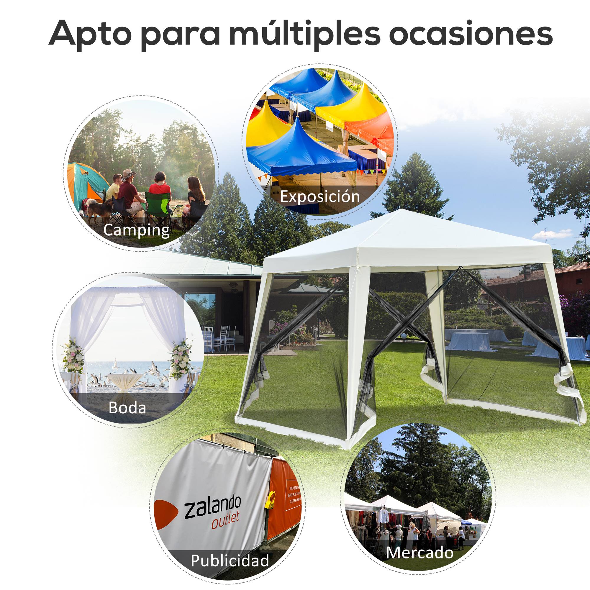 Tonnelle de Jardin 3x3 m Acier avec 4 Moustiquaires Zippées Protection UV Imperméable Crème - ComfortXL Outdoor Living - Image 9