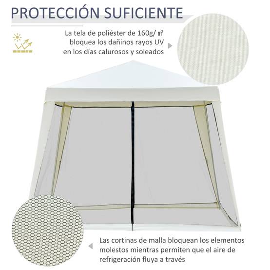 Tonnelle de Jardin 3x3 m Acier avec 4 Moustiquaires Zippées Protection UV Imperméable Crème - ComfortXL Outdoor Living - Image 6