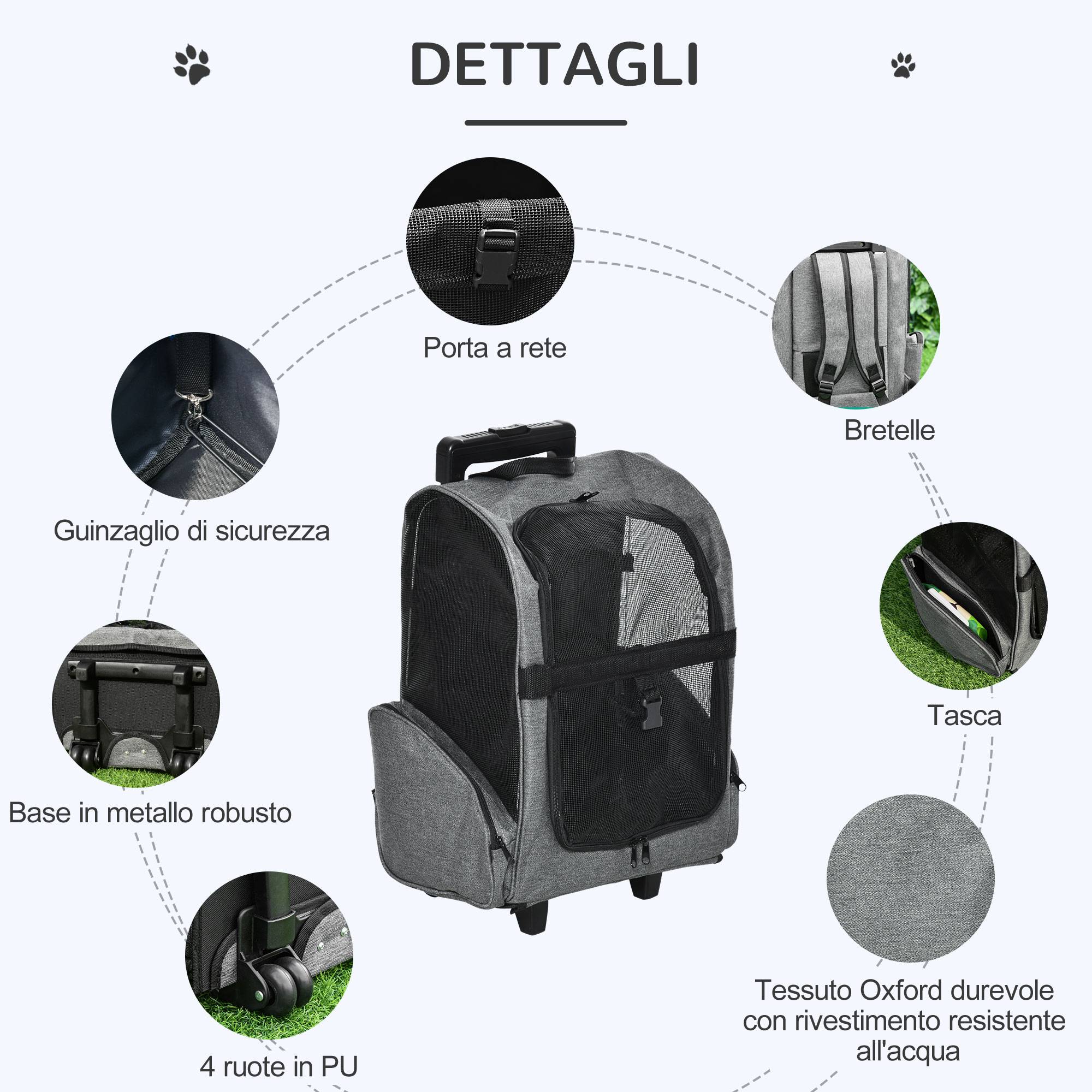 Sac de transport trolley métal Oxford petits animaux roulettes 55cm gris - ComfortXL Outdoor Living - Image 9