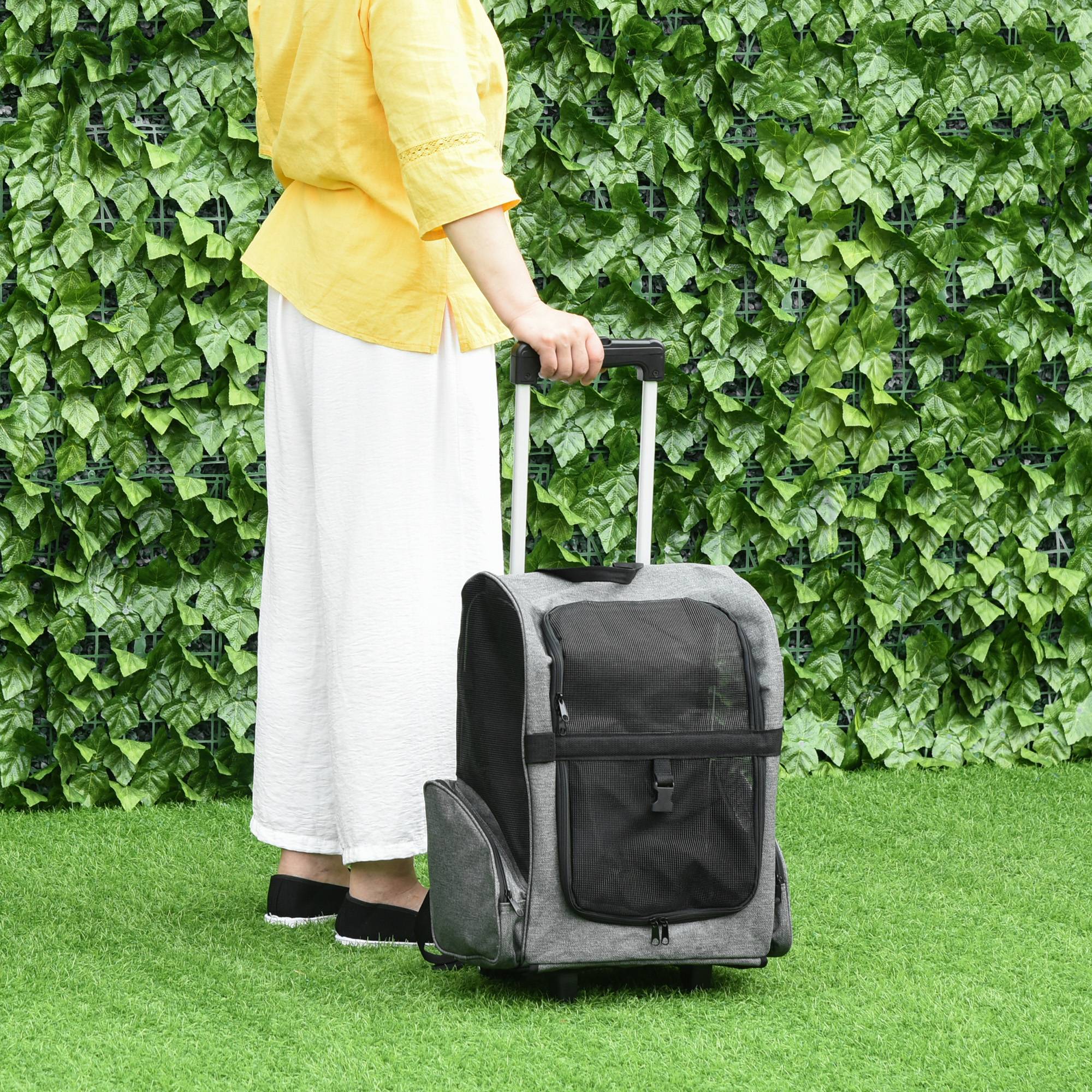 Sac de transport trolley métal Oxford petits animaux roulettes 55cm gris - ComfortXL Outdoor Living - Image 4
