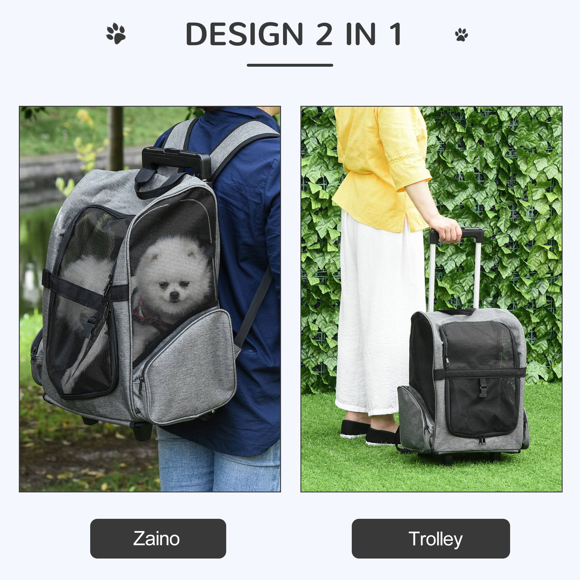 Sac de transport trolley métal Oxford petits animaux roulettes 55cm gris - ComfortXL Outdoor Living - Image 6