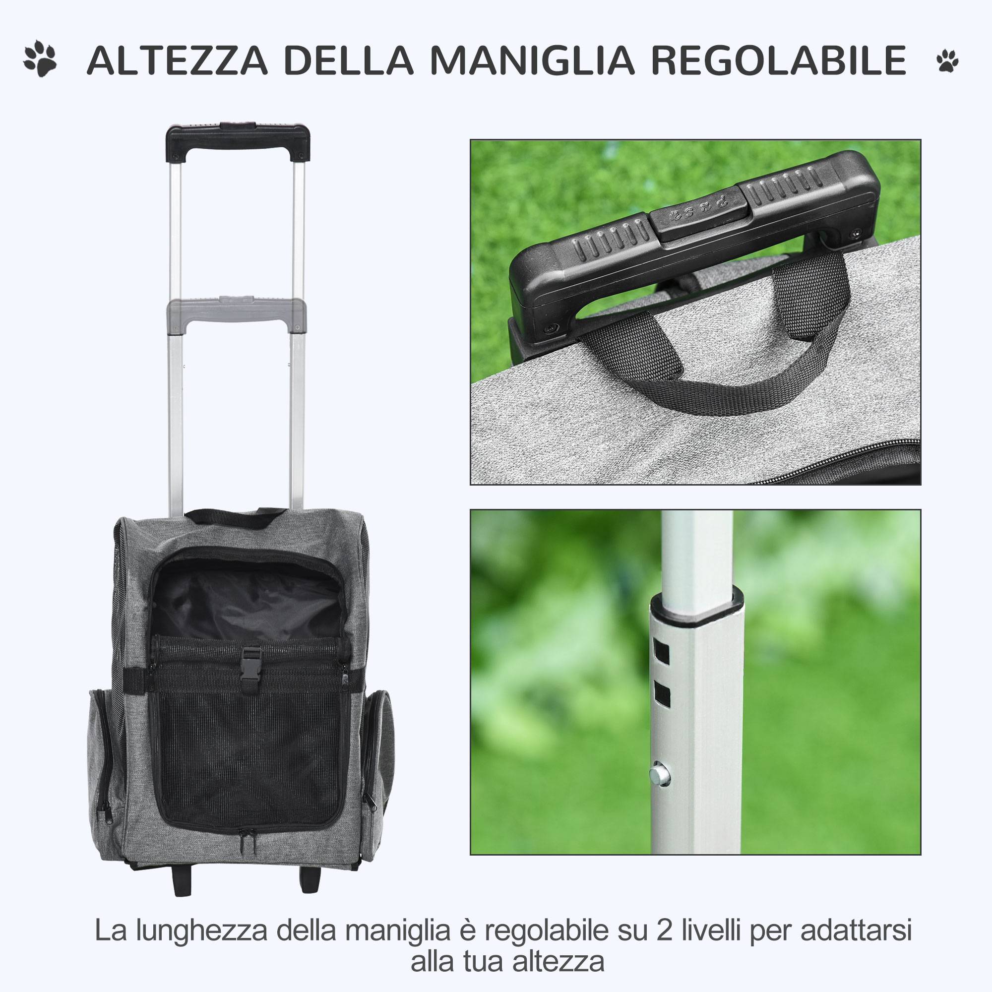 Sac de transport trolley métal Oxford petits animaux roulettes 55cm gris - ComfortXL Outdoor Living - Image 7