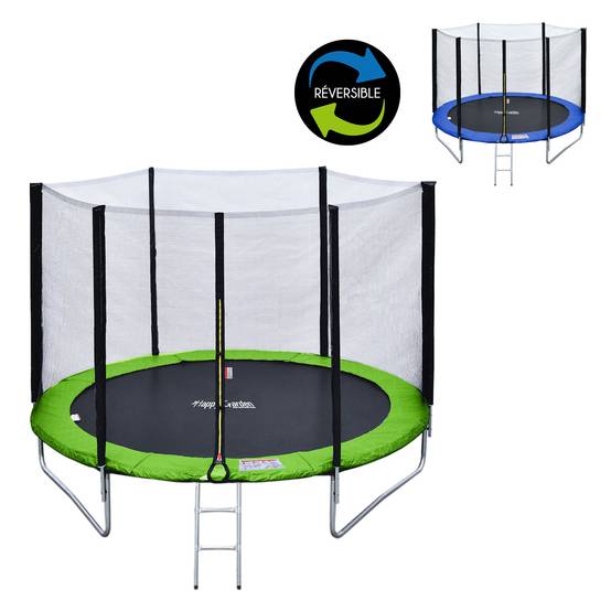 Pack Premium Trampoline 245cm réversible bleu / vert CANBERRA + filet, échelle, bâche et kit d'ancrage - HAPPY GARDEN - Imagen 5