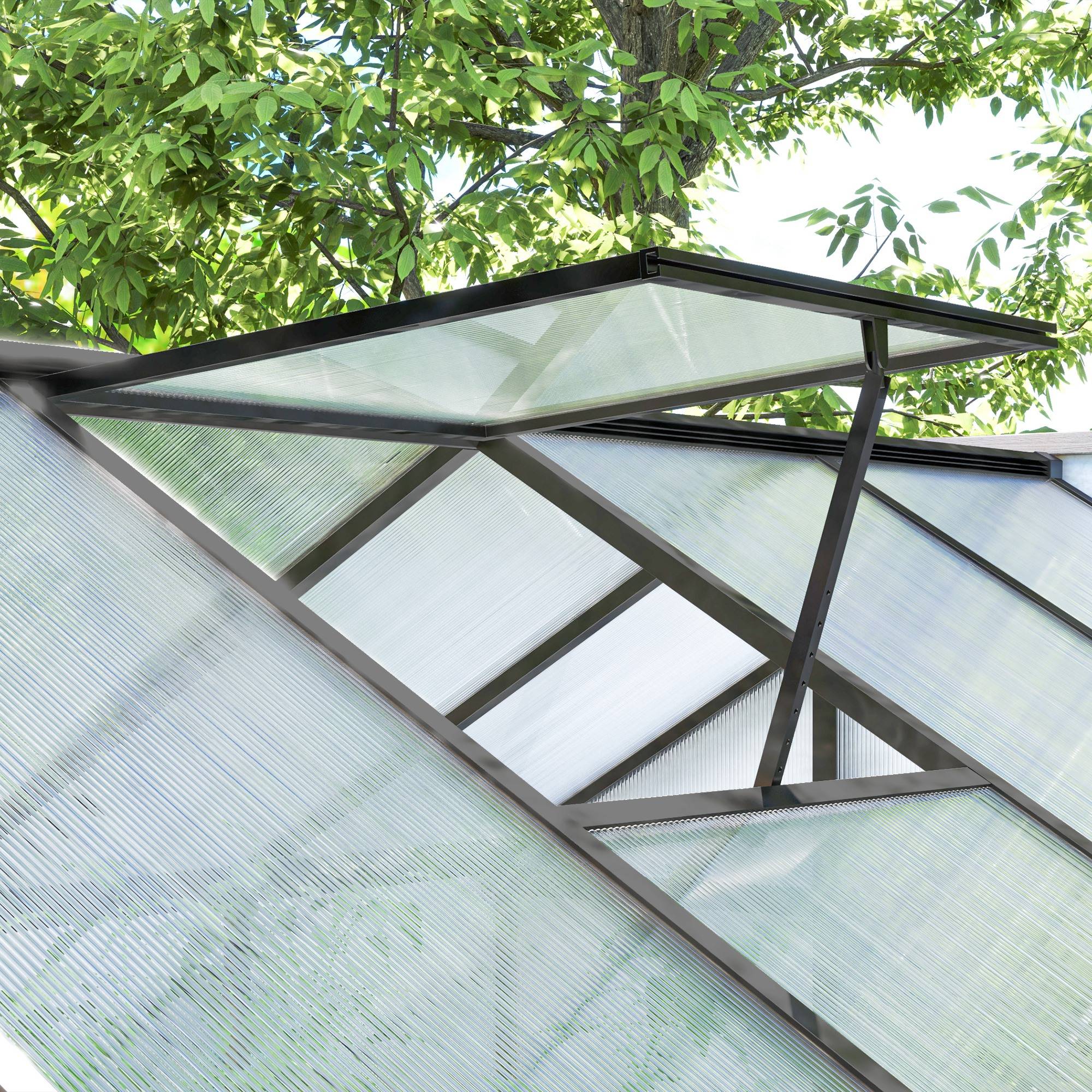 Serre de jardin en aluminium polycarbonate, serre avec fenêtres supérieures réglables 303x183x195cm transparent - Image 10