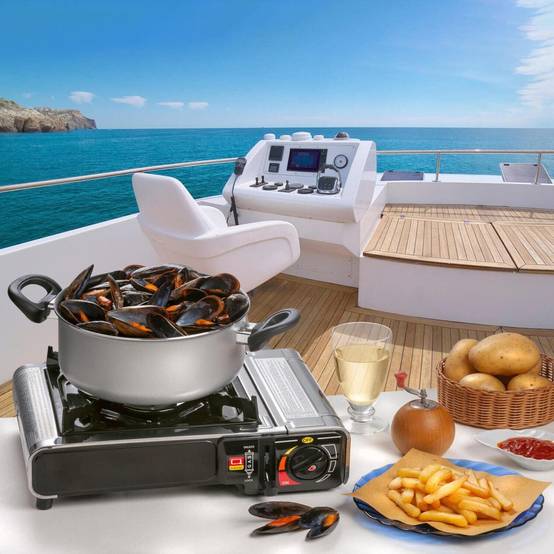 Réchaud à gaz portable 2200W INOX + 4 cartouches de gaz + Malette de transport Cuisson Extérieure Camping Van Trek KEMPER - Imagen 4
