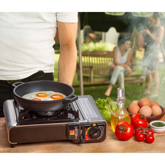 Réchaud à gaz portable 2200W INOX + 4 cartouches de gaz + Malette de transport Cuisson Extérieure Camping Van Trek KEMPER - Imagen 5