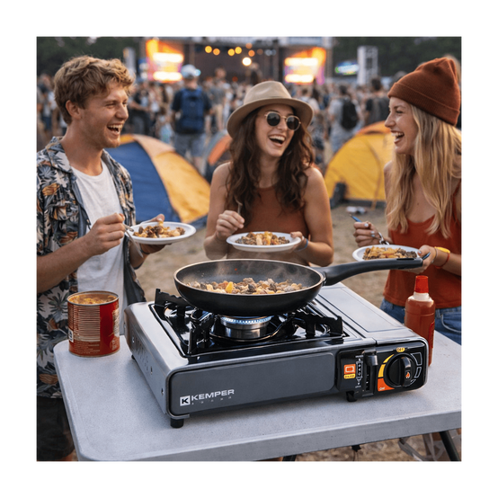 Réchaud à gaz portable 2200W INOX + 4 cartouches de gaz + Malette de transport Cuisson Extérieure Camping Van Trek KEMPER - Imagen 2