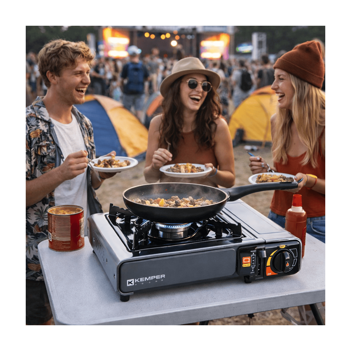 Réchaud à gaz portable 2200W INOX + 4 cartouches de gaz + Malette de transport Cuisson Extérieure Camping Van Trek KEMPER - Imagen 2