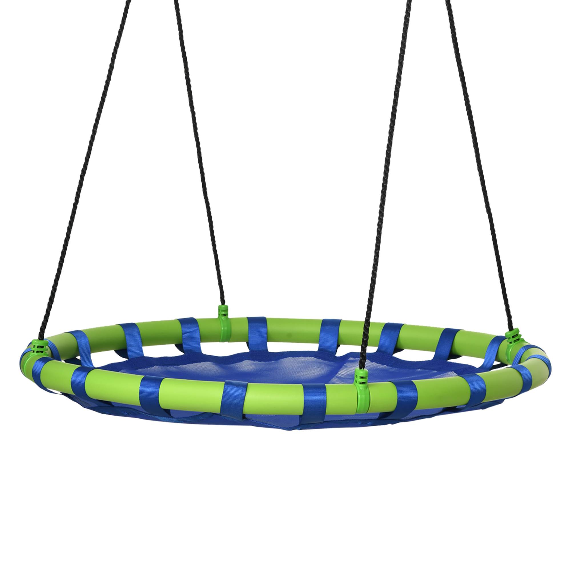 Balançoire nid d'oiseau ronde hauteur réglable à suspendre enfant adulte jardin capacité de charge 150 kg Ø 100 cm bleu - Image 2