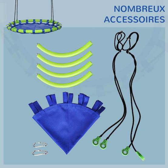 Balançoire nid d'oiseau ronde hauteur réglable à suspendre enfant adulte jardin capacité de charge 150 kg Ø 100 cm bleu - Image 10
