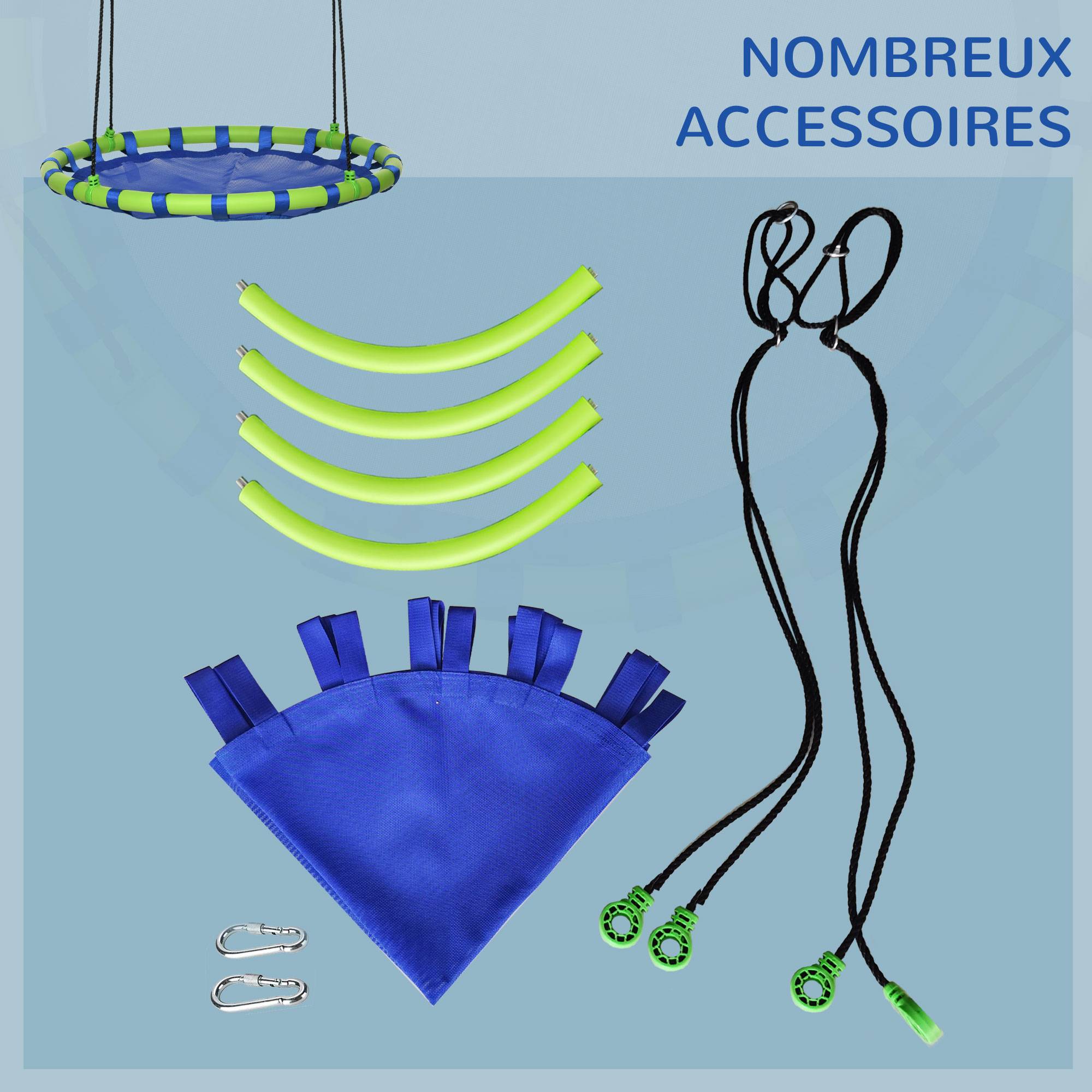 Balançoire nid d'oiseau ronde hauteur réglable à suspendre enfant adulte jardin capacité de charge 150 kg Ø 100 cm bleu - Image 10