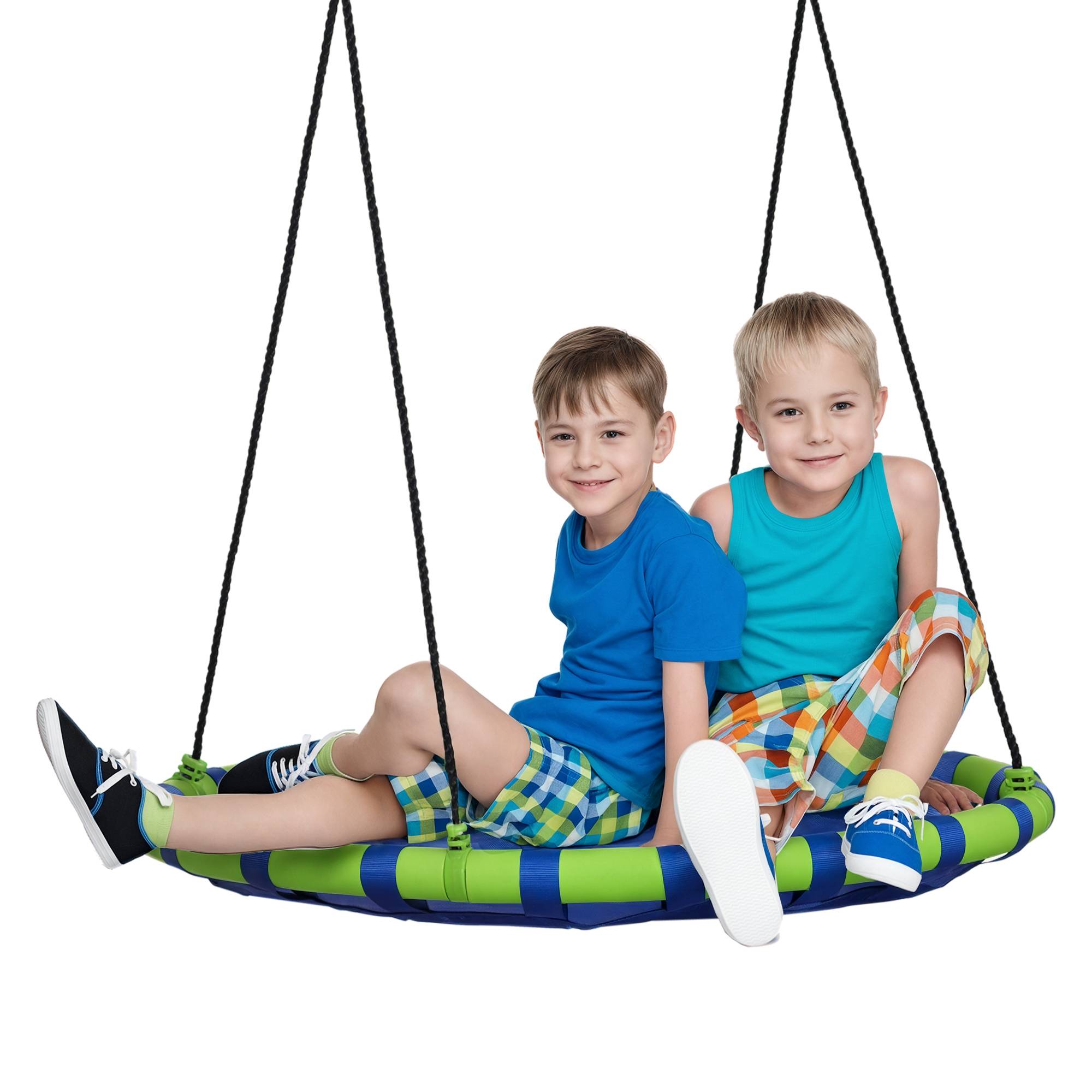 Balançoire nid d'oiseau ronde hauteur réglable à suspendre enfant adulte jardin capacité de charge 150 kg Ø 100 cm bleu - Image 1
