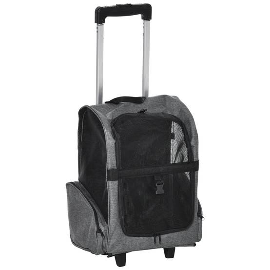 Sac de Transport 2-en-1 pour Chiens et Chats avec Roues, Poignée Télescopique Aluminium et Poches, 42 x 25 x 55 cm, Gris - Image 2