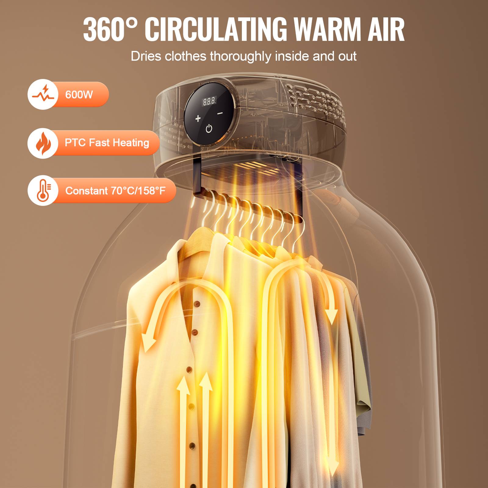 VEVOR Sèche-linge électrique portable 600 W, sac séchage, chauffage PTC. Pliable. - Image 3