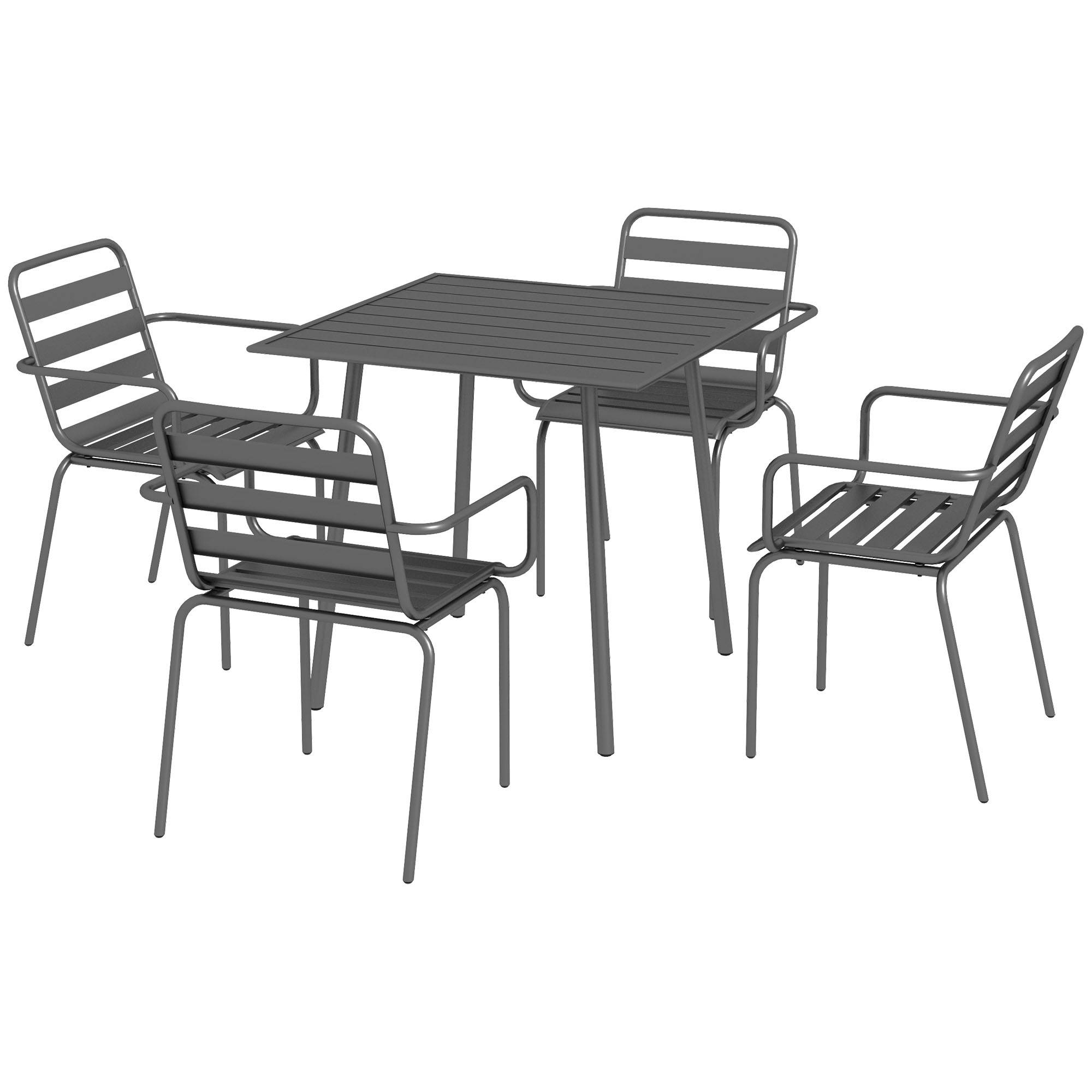 Outsunny - Salon de jardin 4 places 5 pièces - table à manger 4 chaises empilables - acier thermolaqué gris - Outsunny - Imagen 1