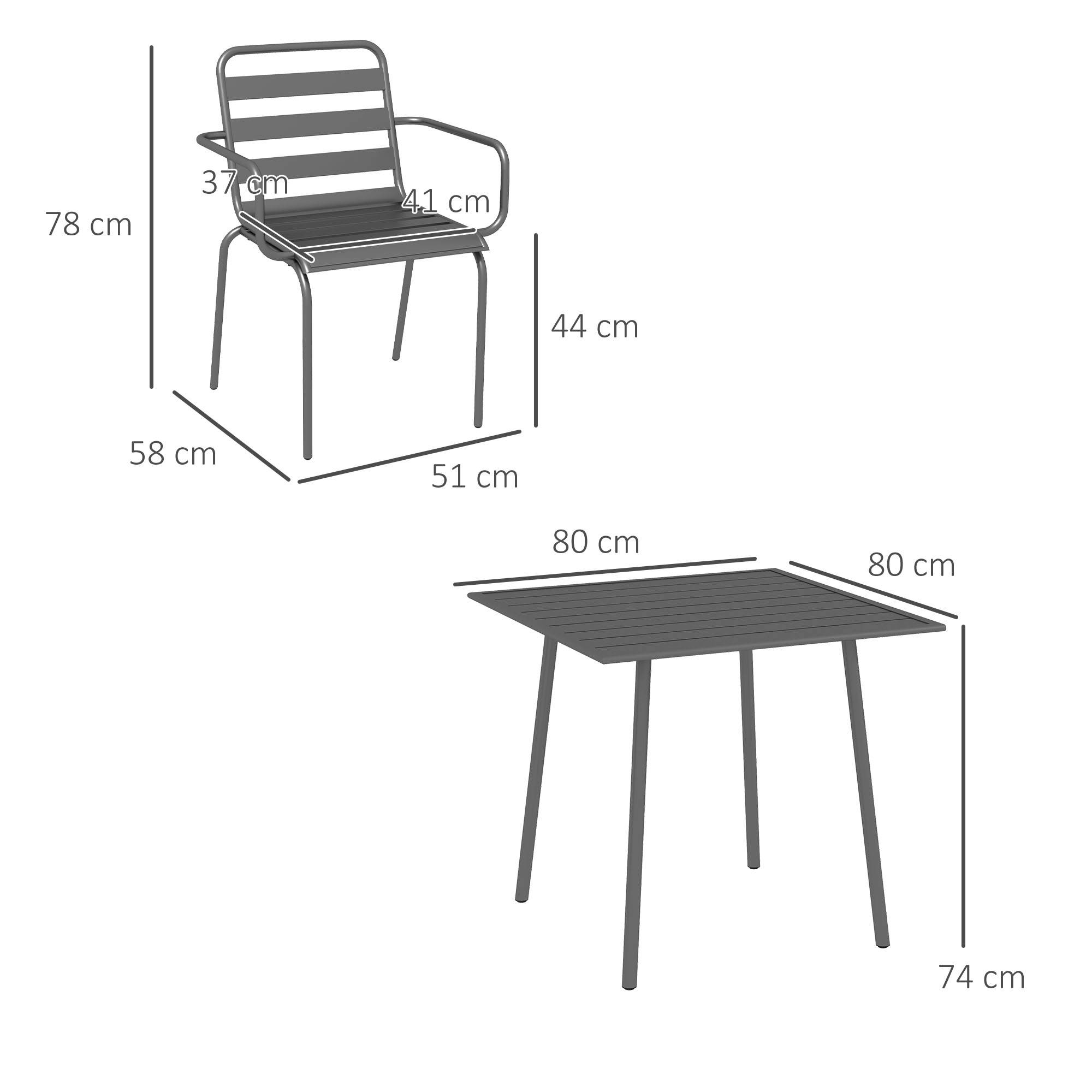 Outsunny - Salon de jardin 4 places 5 pièces - table à manger 4 chaises empilables - acier thermolaqué gris - Outsunny - Imagen 3