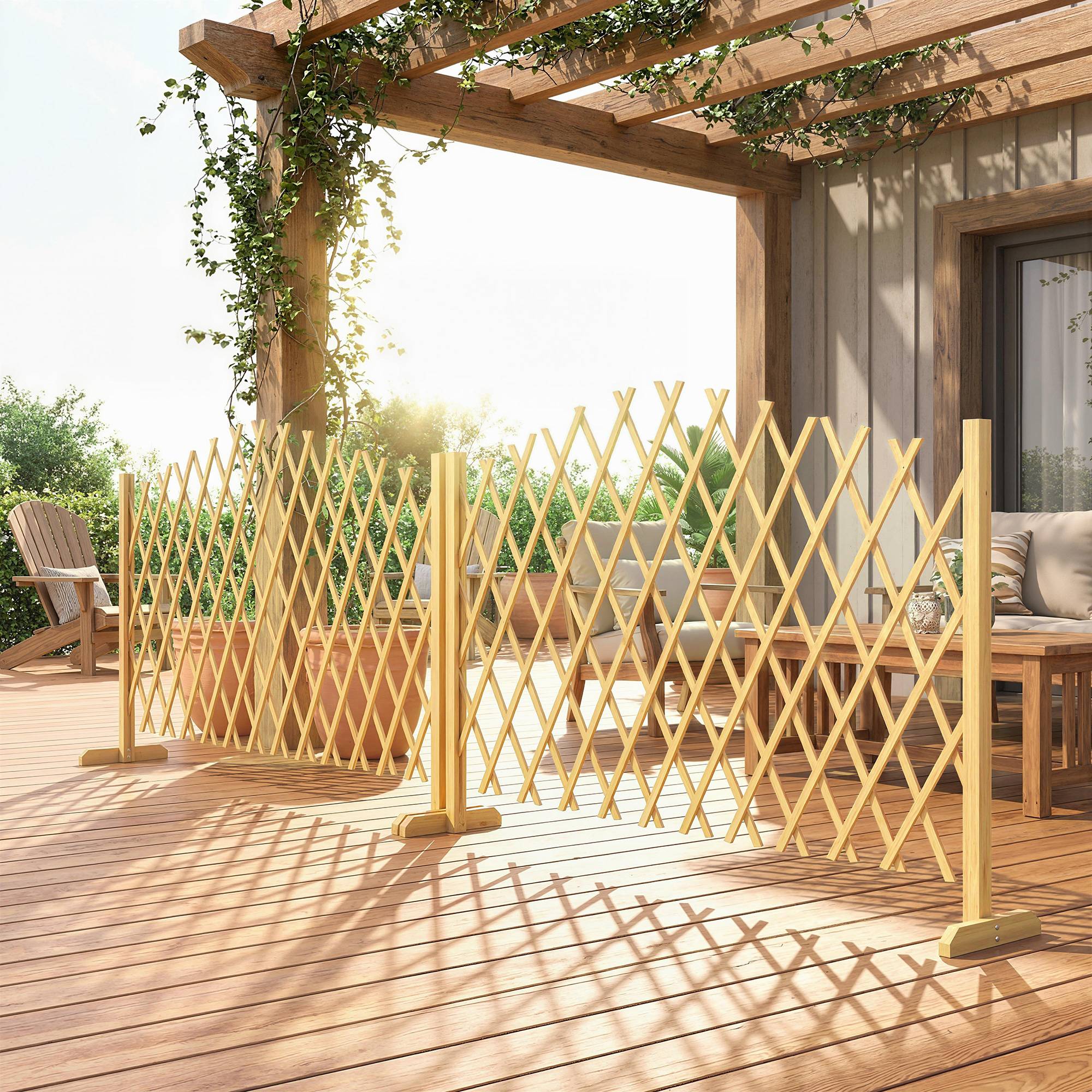 Lot de 2 barrières extensibles bois de sapin naturel 180 x 30 x 103 cm - PANGIVO - Image 3