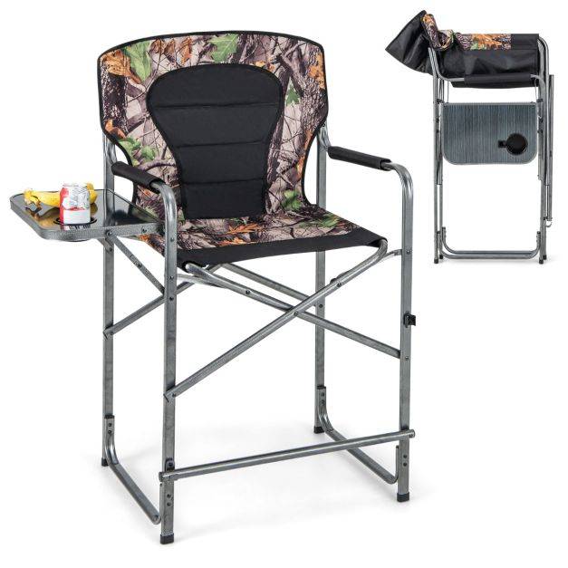 Helloshop26 - Chaise de camping pliante avec table latérale amovible charge 150 kg chaise de pêche avec porte-gobelet pour chasse randonnée - Imagen 2