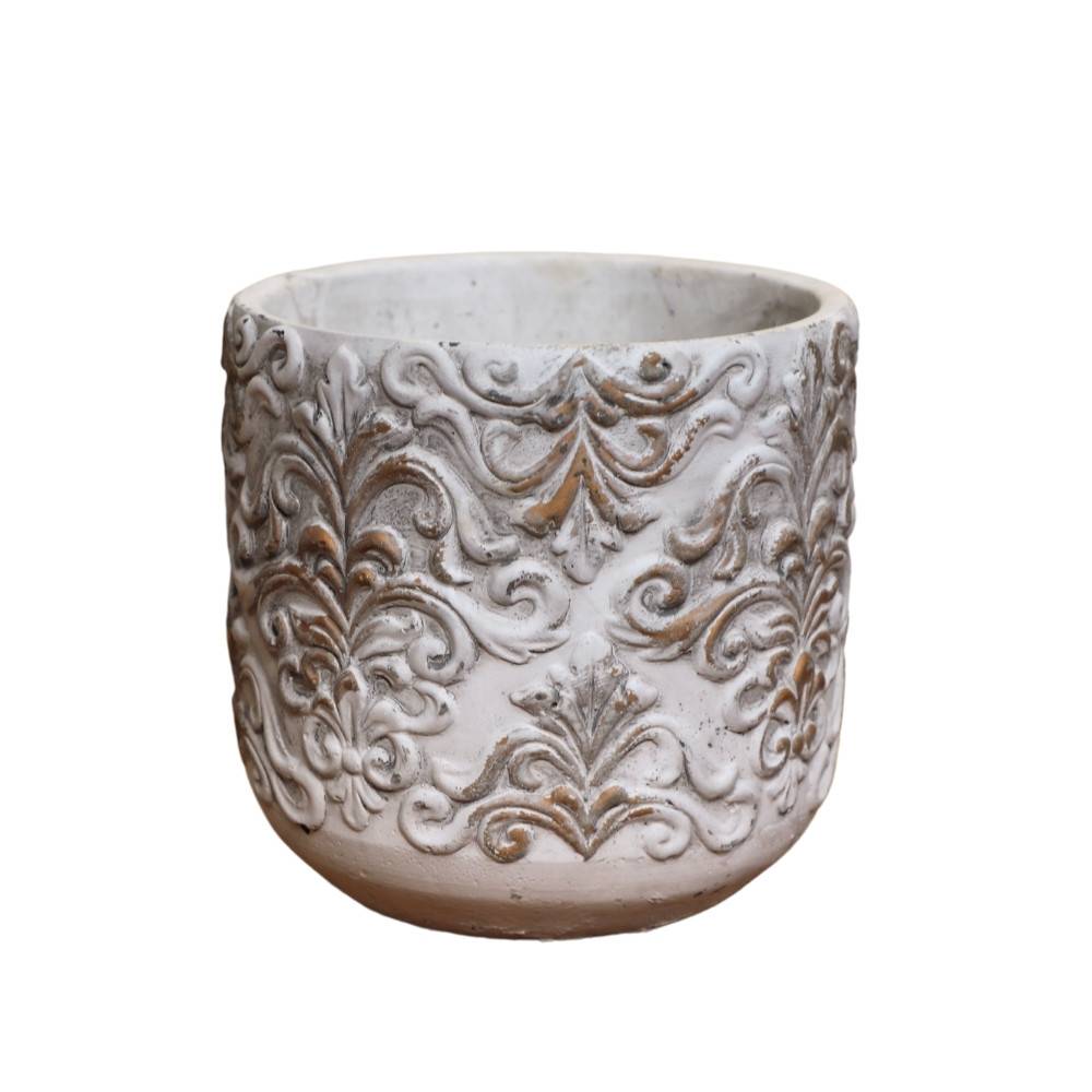 Cache-pot «Baroque en relief» en béton gris et marron Ø.16 x 15.5 cm Chemin de campagne