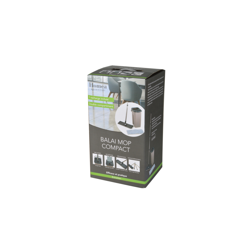 Set de nettoyage avec mop et seau compact en plastique - Taupe et gris - 2L - Image 2