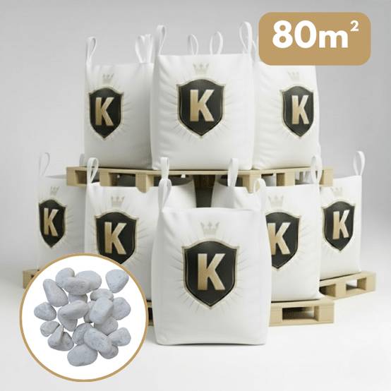 Galet marbre blanc 40/60 mm – Pack 8 Big Bag +/- 1,5T – 80 m² - Image 1
