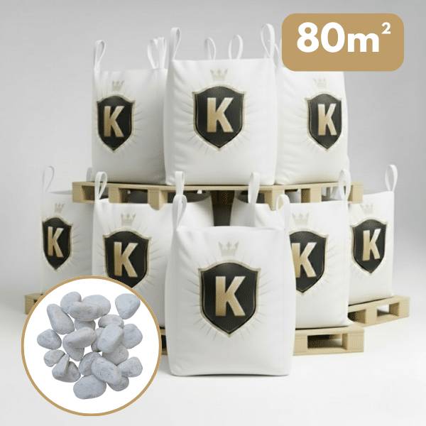Galet marbre blanc 40/60 mm – Pack 8 Big Bag +/- 1,5T – 80 m² - Image 1