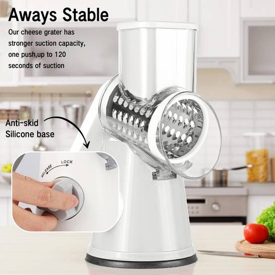 0 - Mandoline cuisine 3 lames inox - Tranche/râpe/hache - Ventouse puissante - Sans BPA - Image 4