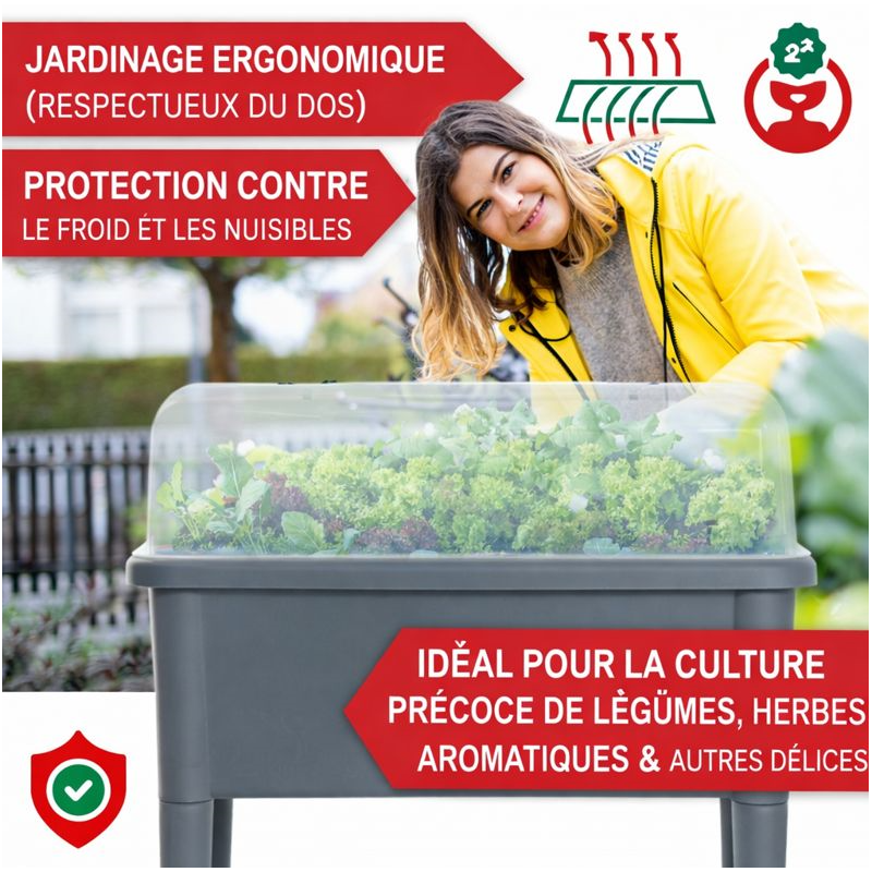 Carré potager sur pied plastique Gris avec couvercle 76x 66x37cm Jardinière surélevée - Image 5