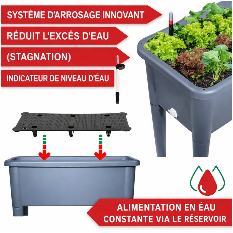Carré potager sur pied plastique Gris avec couvercle 76x 66x37cm Jardinière surélevée - Image 3