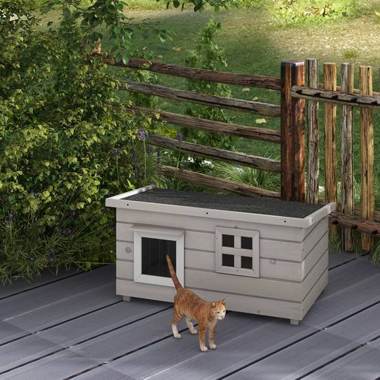 Niche pour chat bois gris 87 x 52 x 44 cm - PANGIVO - Image 4
