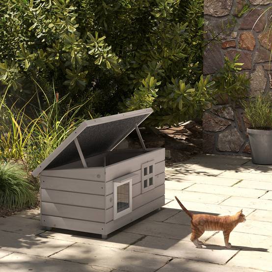Niche pour chat bois gris 87 x 52 x 44 cm - PANGIVO - Image 3