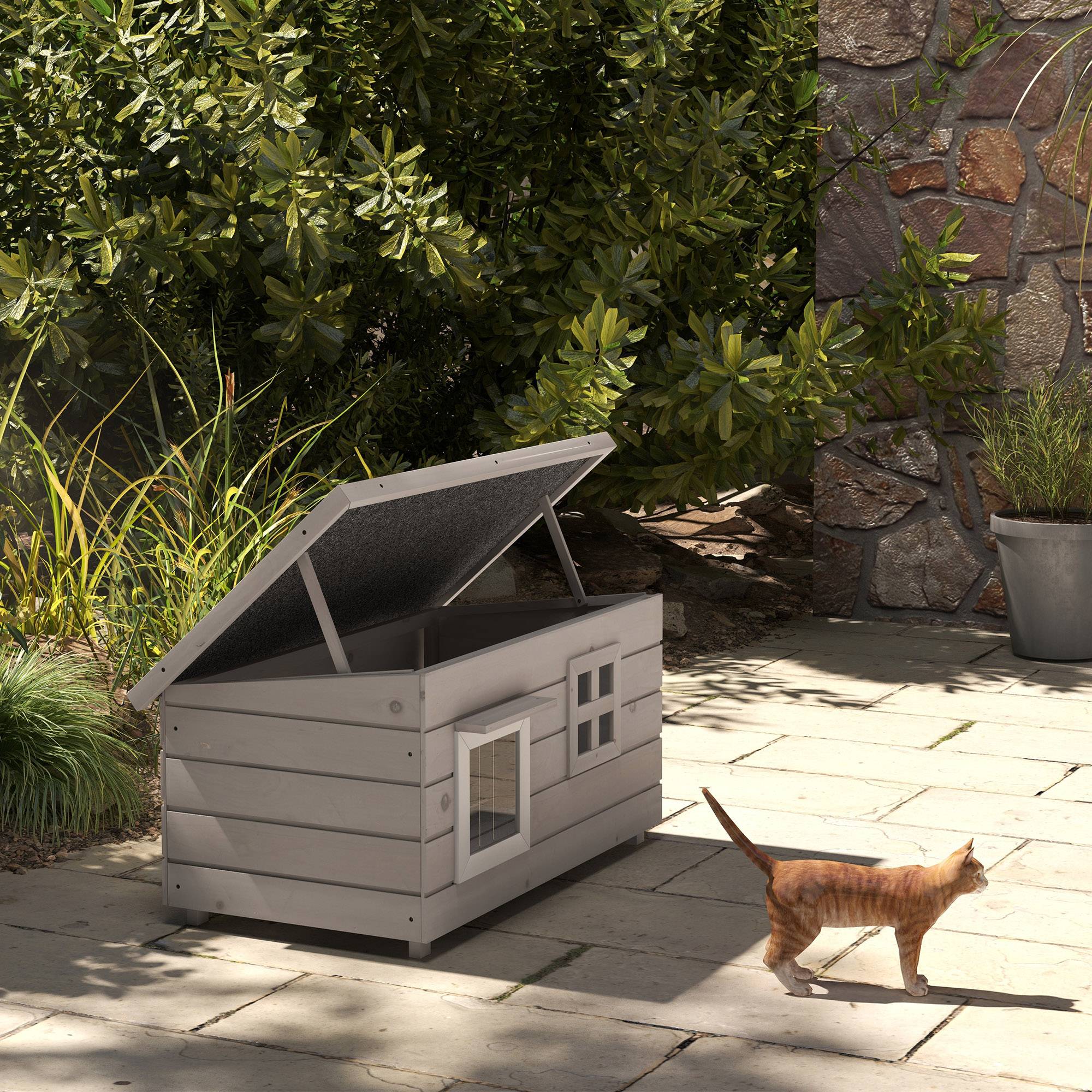 Niche pour chat bois gris 87 x 52 x 44 cm - PANGIVO - Image 3