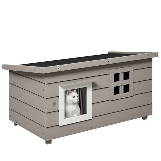 Niche pour chat bois gris 87 x 52 x 44 cm - PANGIVO - Image 1