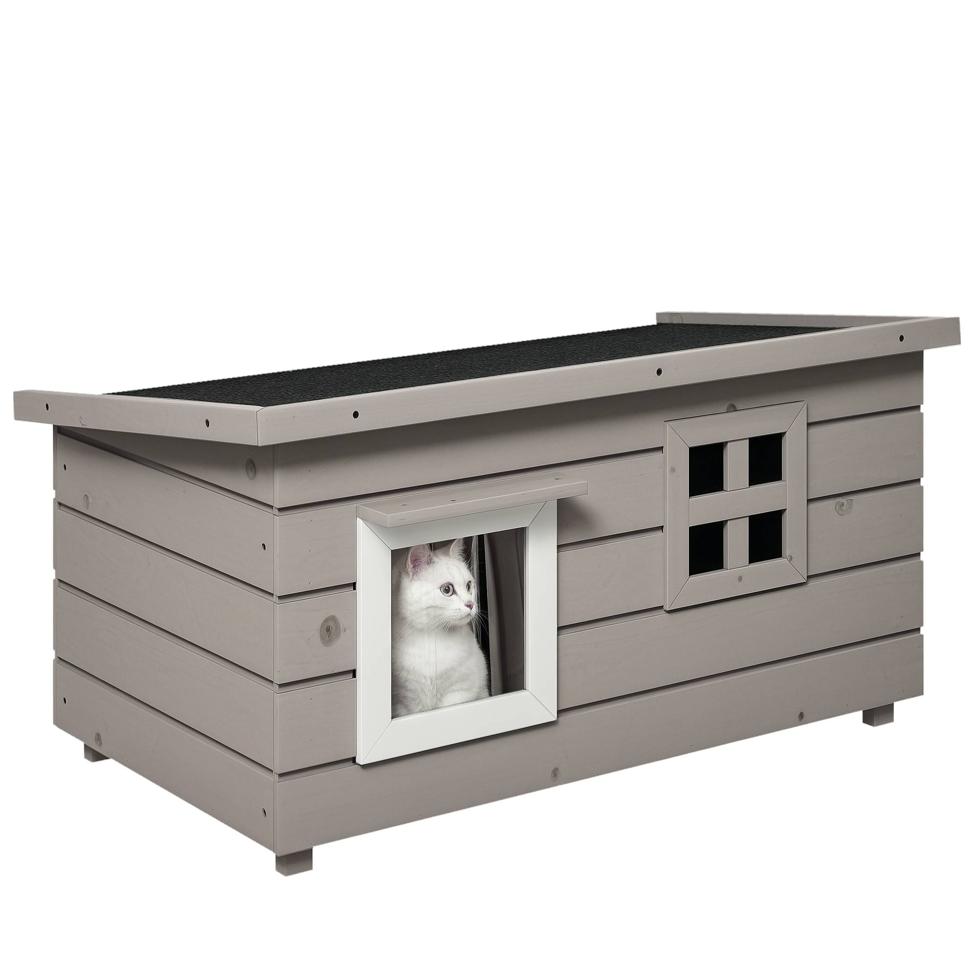Niche pour chat bois gris 87 x 52 x 44 cm - PANGIVO - Image 1