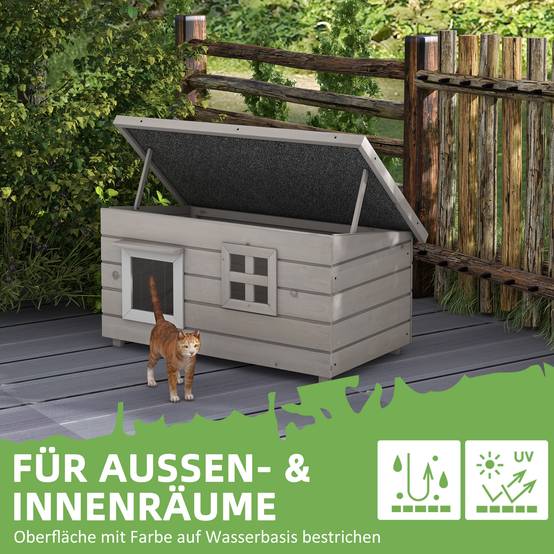 Niche pour chat bois gris 87 x 52 x 44 cm - PANGIVO - Image 7
