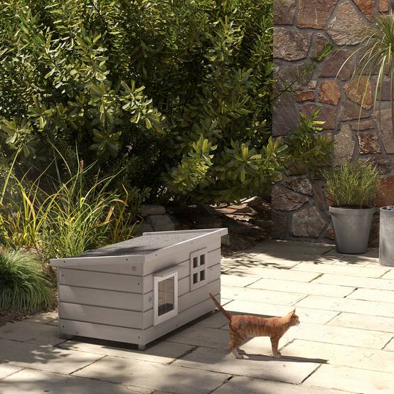 Niche pour chat bois gris 87 x 52 x 44 cm - PANGIVO - Image 9