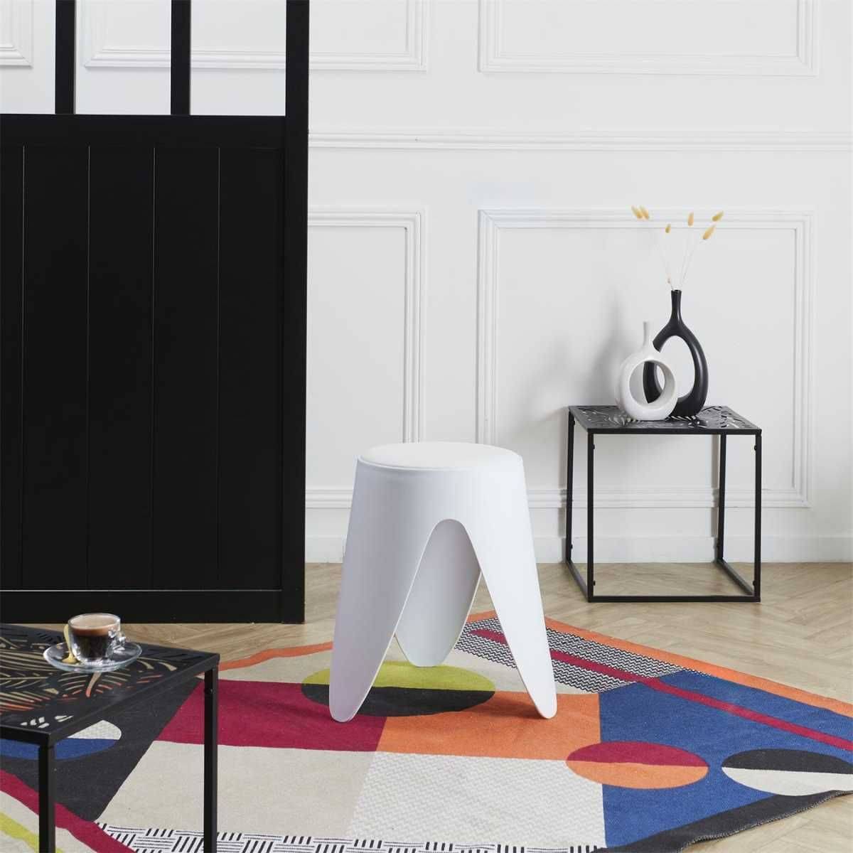 Tabouret Blanc Tulipe en Polypropylène Empilable Ø46 cm - QARIS - Image 2