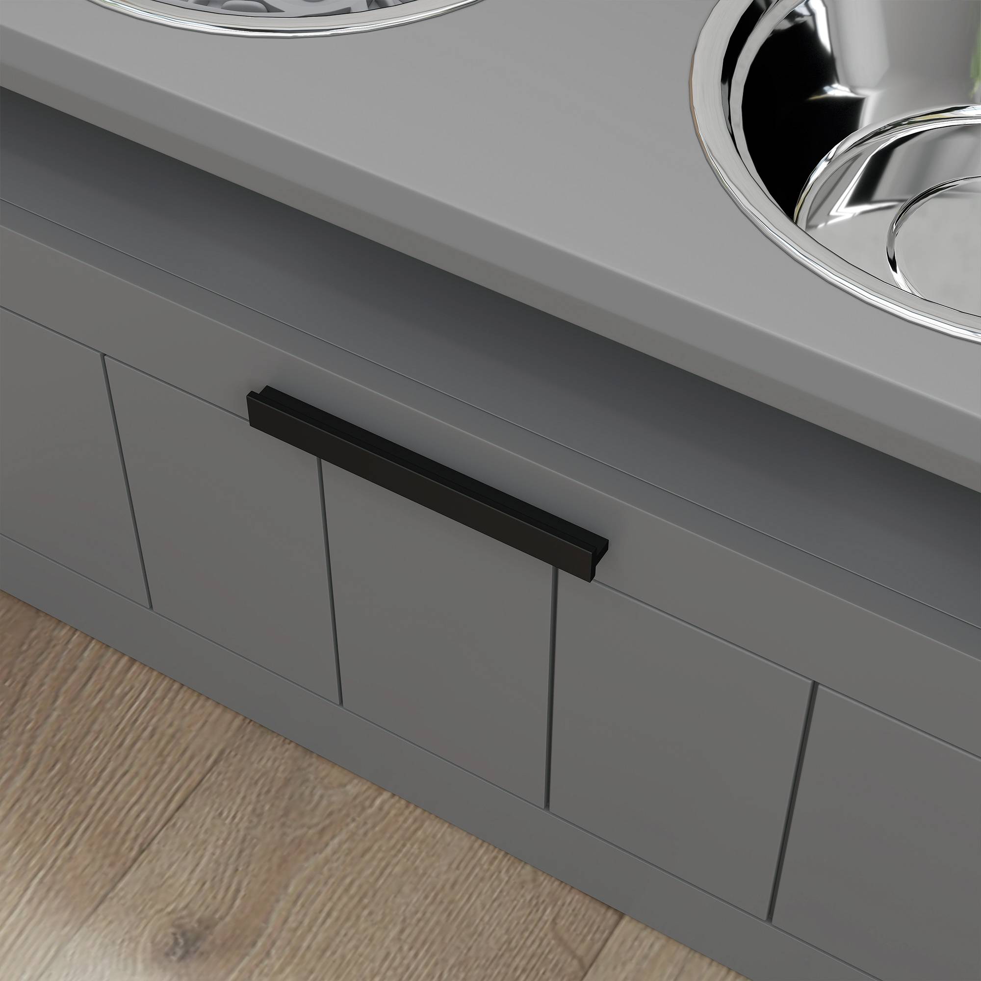 ComfortXL - Station repas grand chien surélevée MDF acier gris 60 x 30 x 35 cm 2 gamelles inox tiroir et bol anti-glouton - Image 9
