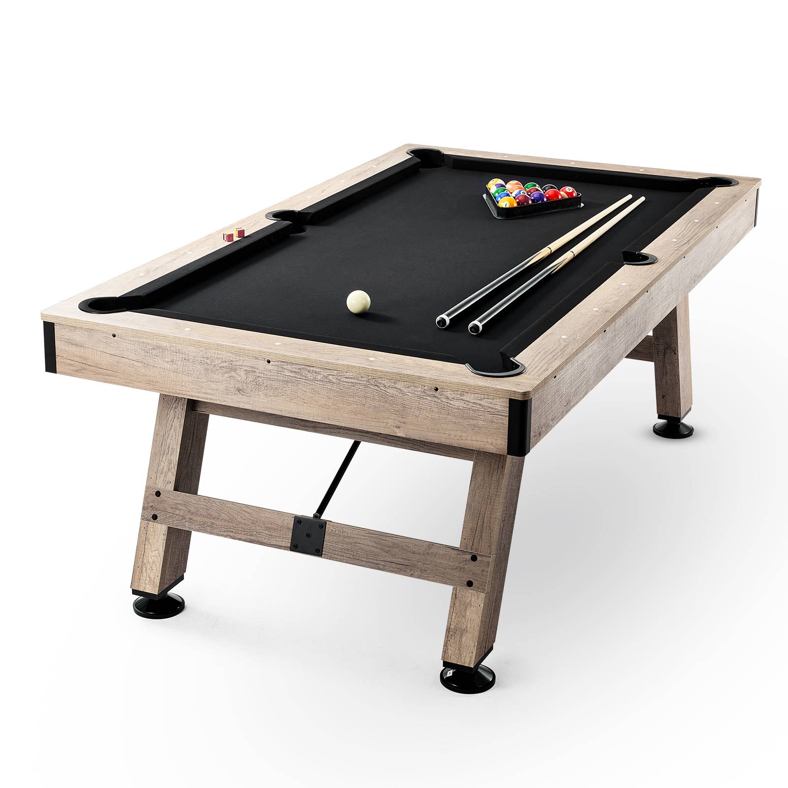 VEVOR Table billard 213.4cm pieds réglables, kit complet accessoires, couleur bois/tissu noir, pour maison/club. - Image 1