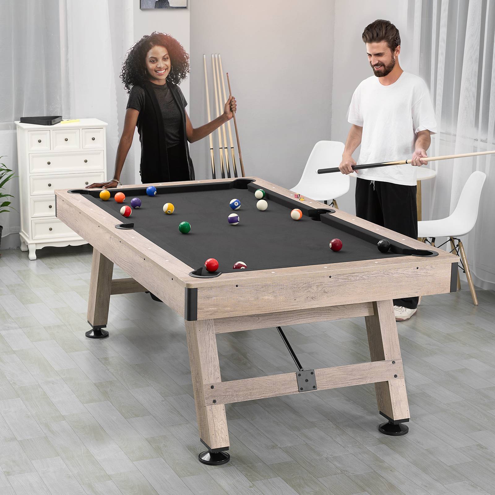 VEVOR Table billard 213.4cm pieds réglables, kit complet accessoires, couleur bois/tissu noir, pour maison/club. - Image 8